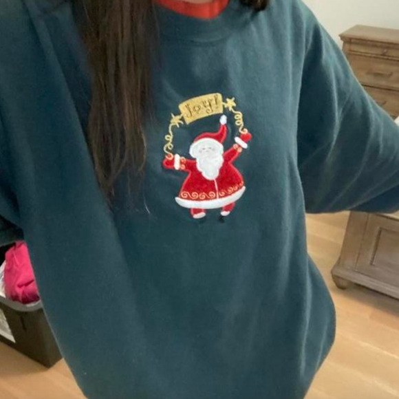Top Stitch “Joy” Green Red Collared Crewneck VINTAGE “Ugly” Christmas Sweater - Picture 2 of 4